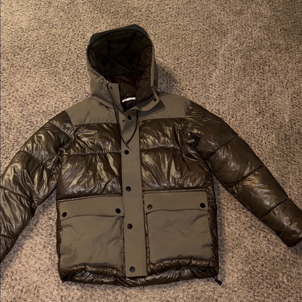 Zara Men's Khaki Contrast Puffer Jacket Size S - Picture 11 of 14